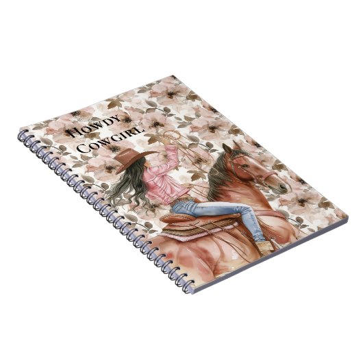 Cowgirl Zwart Haar Paard Zuidwestelijke Bloemen Notitieboek (Rechterzijde)