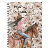 Cowgirl Zwart Haar Paard Zuidwestelijke Bloemen Notitieboek (Voorkant)