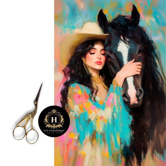 Cowgirl & Zwarte Hengst Decoupage Tissuepapier