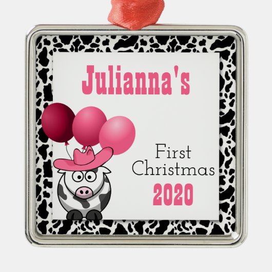 Cowgirl's 1st Christmas with Name Metalen Ornament (Voorkant)