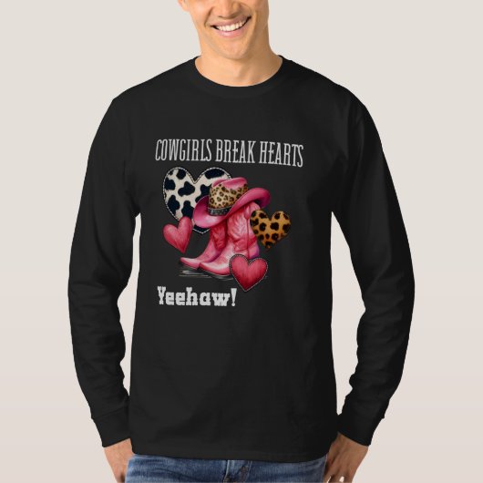Cowgirls Break Hearts Shirt, roze zwart en wit C T-shirt (Voorkant)
