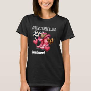 Cowgirls Break Hearts T-shirt, Roze Zwart en Wit C T-shirt
