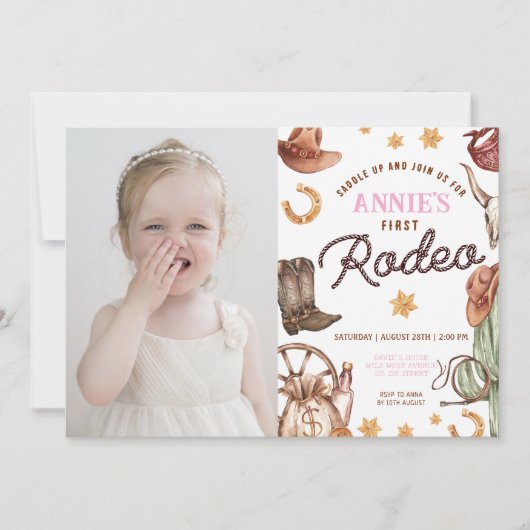 Cowgirl's eerste rodeo foto verjaardagsfoto kaart (Voorkant)