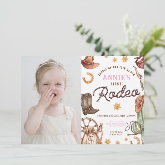 Cowgirl's eerste rodeo foto verjaardagsfoto kaart (Staand voorkant)
