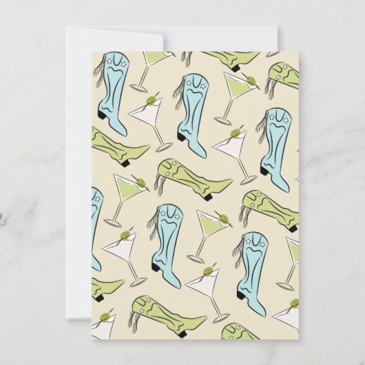 Cowgirls en cocktails Martini Vrijgezellenfeest Kaart (Achterkant)