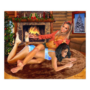 COWGIRLS LOG CABIN PLAY WRESTLING FOTO AFDRUK