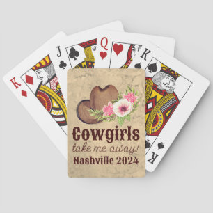 "Cowgirls take me away", rustieke roze bloemen Pokerkaarten