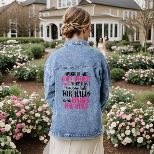 Cowgirls Typografie Roze Denim Jacket (Huwelijk Achterkant)