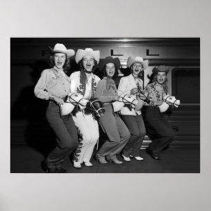 Cowgirls, zwart-wit, oude foto poster