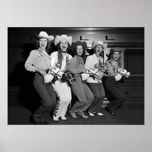 Cowgirls, zwart-wit, oude foto  poster (Voorkant)