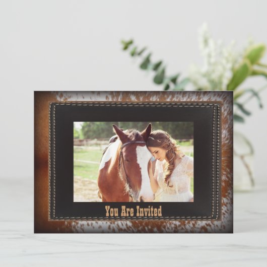 Cowhide Cowboy Country westerse trouwkaart Kaart (Staand voorkant)