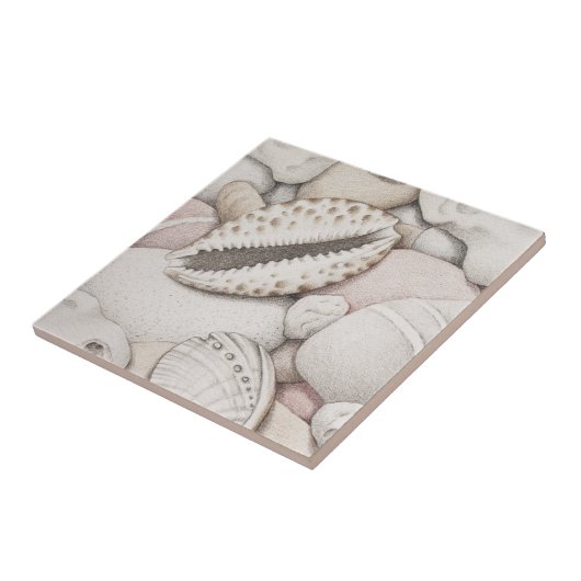 Cowrie en Abalone Shells en Pebbles Ceramic Tile Tegeltje (Zijkant)