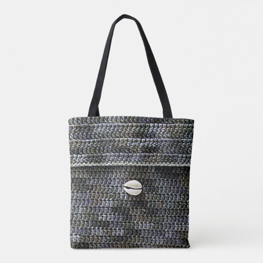 Cowrie Shell Grijs Textuur Artisan haakprint Tote Bag (Achterkant)