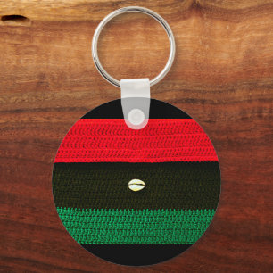 Cowrie Shell Red Black en Green Crochet Print op Sleutelhanger