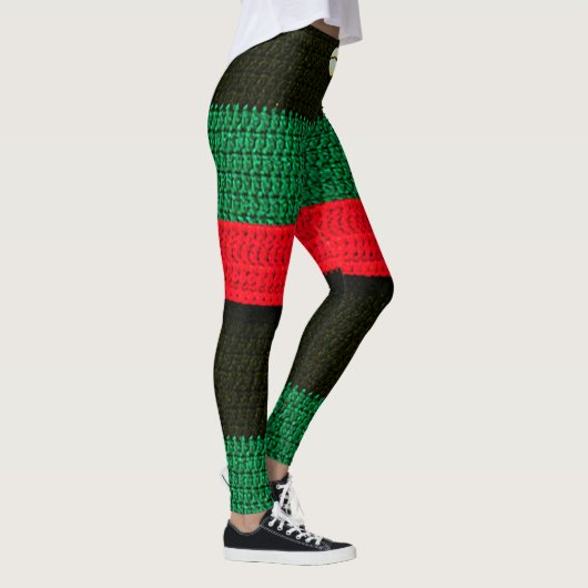 Cowrie Shell Red Black Green Artisan Crochet Print Leggings (Rechts)
