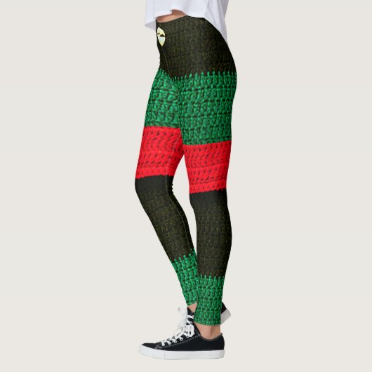 Cowrie Shell Red Black Green Artisan Crochet Print Leggings (Links)