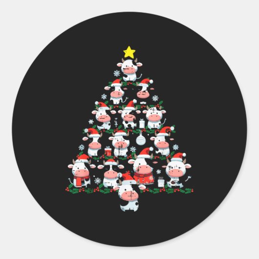 Cows Christmas Tree Xmas Farm Animal Toddler Boys  Ronde Sticker (Voorkant)