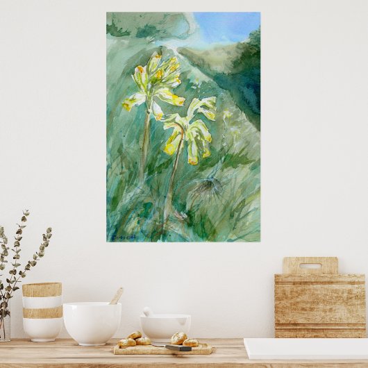 Cowslips Primula veris op een grassy bank Poster (Keuken)