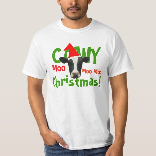 Cowy Kerstmis Funny Cow T-Shirt (Voorkant)