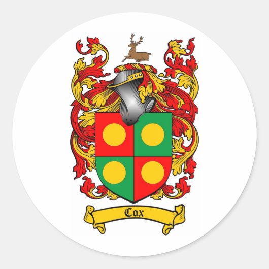 COX FAMILY CREST - COX COAT OF ARMS RONDE STICKER (Voorkant)