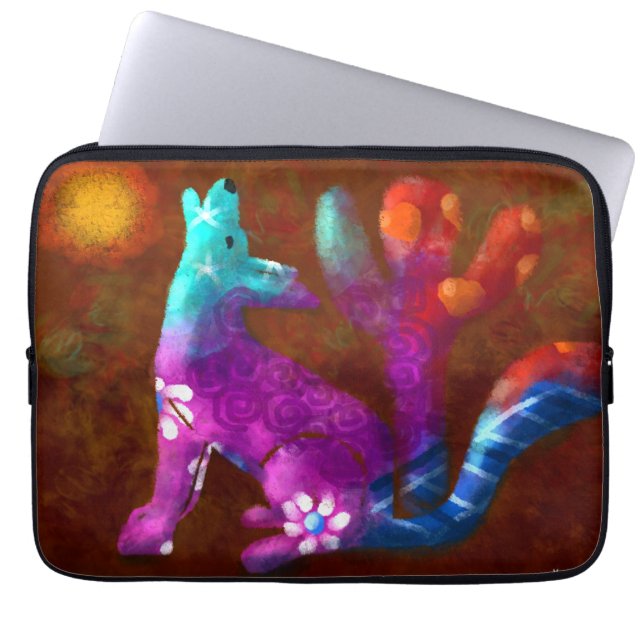 Coyote Abstracte Kunst Saguaro Cactus Desert Brown Laptop Sleeve (Voorkant)