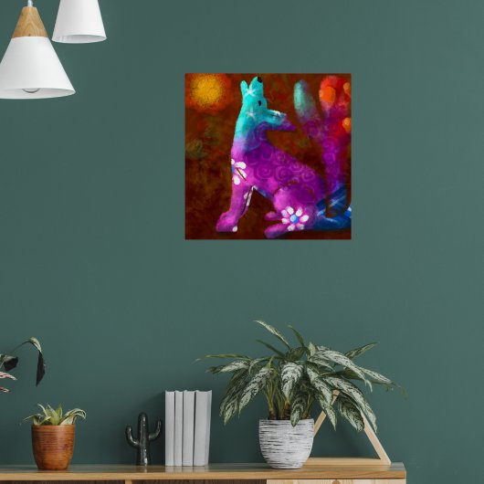 Coyote Abstracte Kunst Saguaro Cactus Desert Brown Poster (Woonkamer 1)