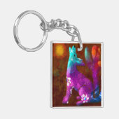 Coyote Abstracte Kunst Saguaro Cactus Desert Brown Sleutelhanger (Voorkant Links)