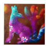 Coyote Abstracte Kunst Saguaro Cactus Desert Brown Tegeltje (Voorkant)