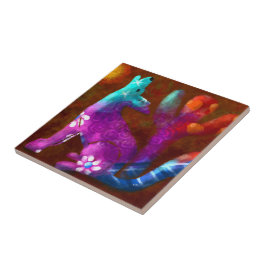 Coyote Abstracte Kunst Saguaro Cactus Desert Brown Tegeltje