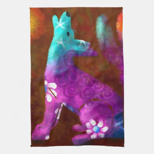 Coyote Abstracte Kunst Saguaro Cactus Desert Brown Theedoek (Verticaal)