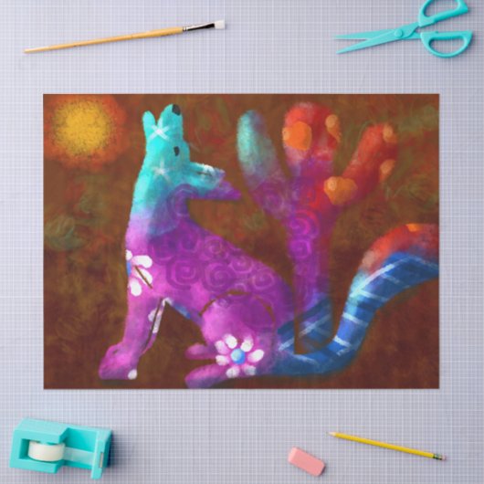 Coyote Abstracte Kunst Saguaro Cactus Desert Brown Tissuepapier (Craft)