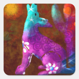 Coyote Abstracte Kunst Saguaro Cactus Desert Brown Vierkante Sticker