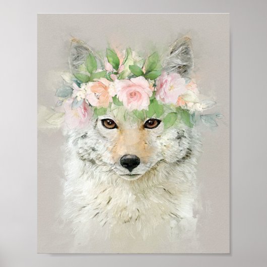 Coyote die een bloeiende kroon heeft poster (Voorkant)