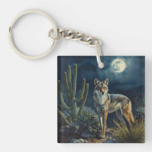 Coyote en het maanwoestijnlandschap sleutelhanger