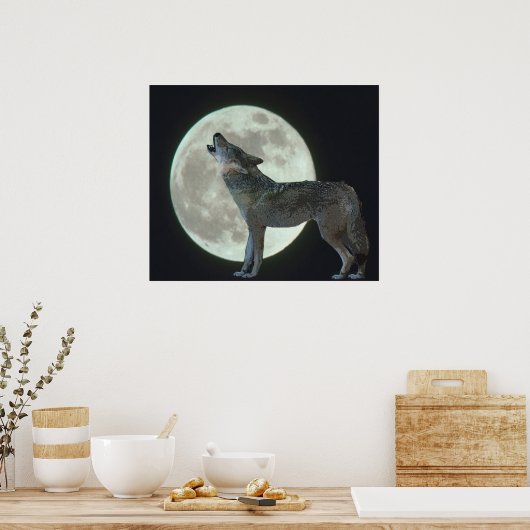 Coyote Howling bij de maan Poster (Keuken)