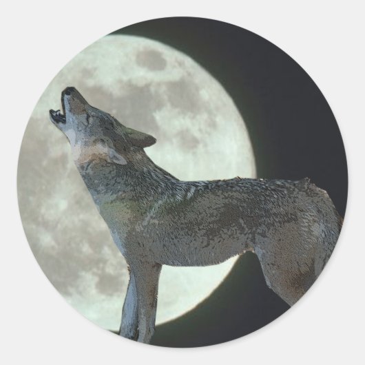 Coyote Howling bij de maan Ronde Sticker (Voorkant)