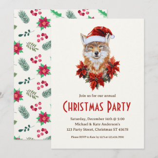 Coyote in een kerstfeest van Santa Hat Poinsettias Kaart