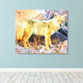 Coyote in Yellowstone Canvas Afdruk (Insitu (Houten vloer))