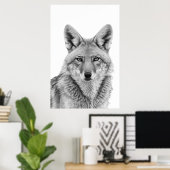 Coyote Kop Portret  Zwart wit Poster (Thuiskantoor)