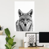 Coyote kopportret kunst zwart wit  poster (Thuiskantoor)