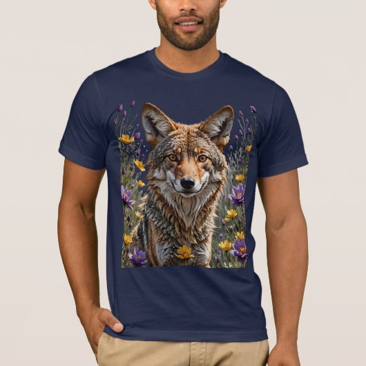 Coyote Omringd Door Amerikaanse Pasque Bloem T-shirt (Voorkant)