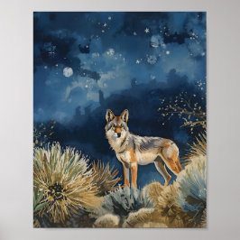 Coyote onder de sterren Woestijnacht Poster