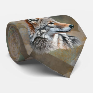 Coyote Patroon Tribal Zwart Grijs Bruin Shades Stropdas