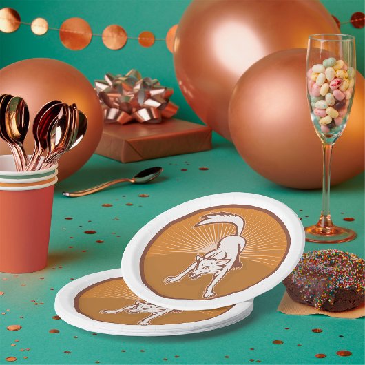 Coyote Retro Sunset Wilderness Dierlijke Kunst Papieren Bordje