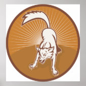 Coyote Retro Sunset Wilderness Dierlijke Kunst Poster (Voorkant)