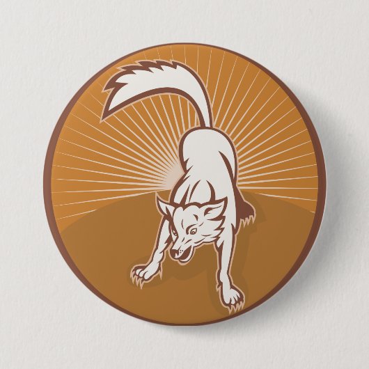 Coyote Retro Sunset Wilderness Dierlijke Kunst Ronde Button 7,6 Cm (Voorkant)