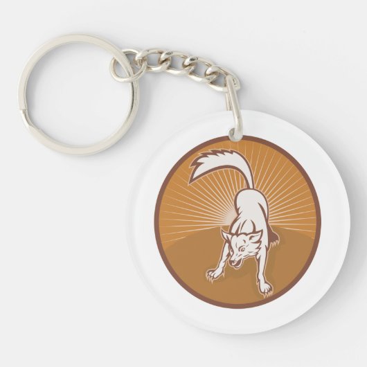 Coyote Retro Sunset  Wilderness Dierlijke Kunst Sleutelhanger (Voorkant)