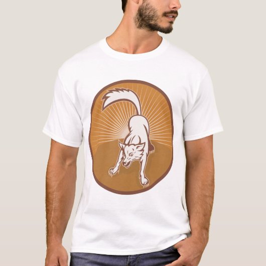 Coyote Retro Sunset  Wilderness Dierlijke Kunst T-shirt (Voorkant)