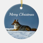 Coyote Snow-foto Keramisch Ornament (Voorkant)