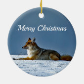 Coyote Snow-foto Keramisch Ornament (Achterkant)